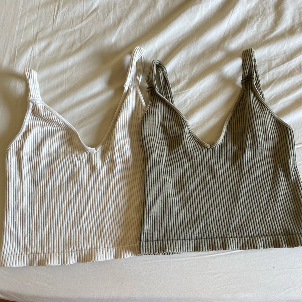 Free People Ribbed Crop Tank Top Washed Seamless Crop in Sage and Cream